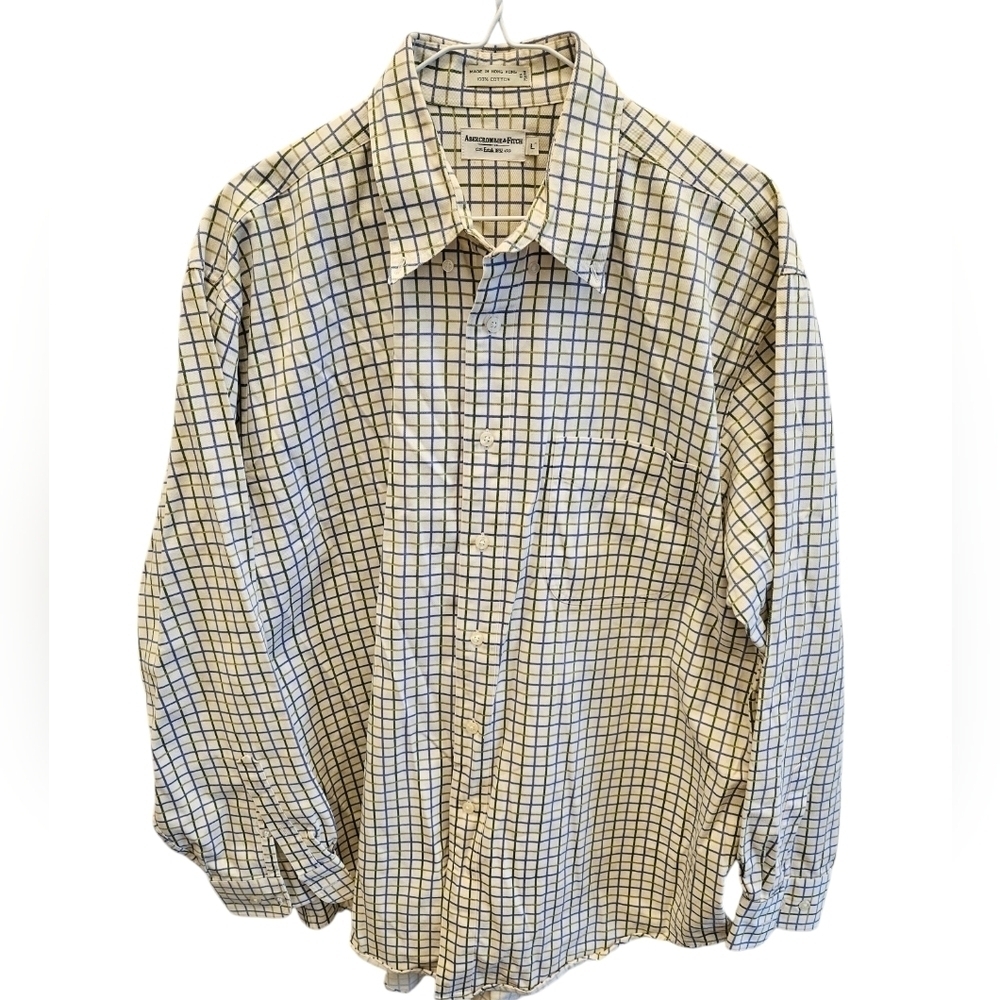 Mens Vintage Abercrombie & Fitch Collared Dressy Plaid Check Long Sleeve Shirt